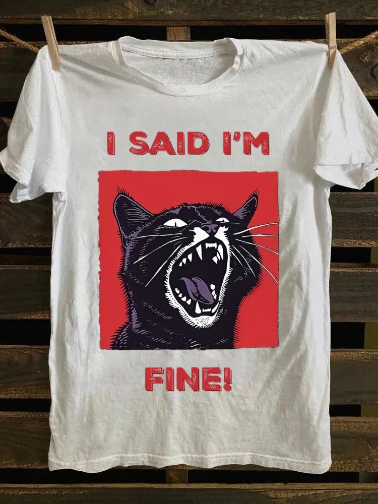 Retro "I Said I'm Fine!" Angry Black Cat T-shirt