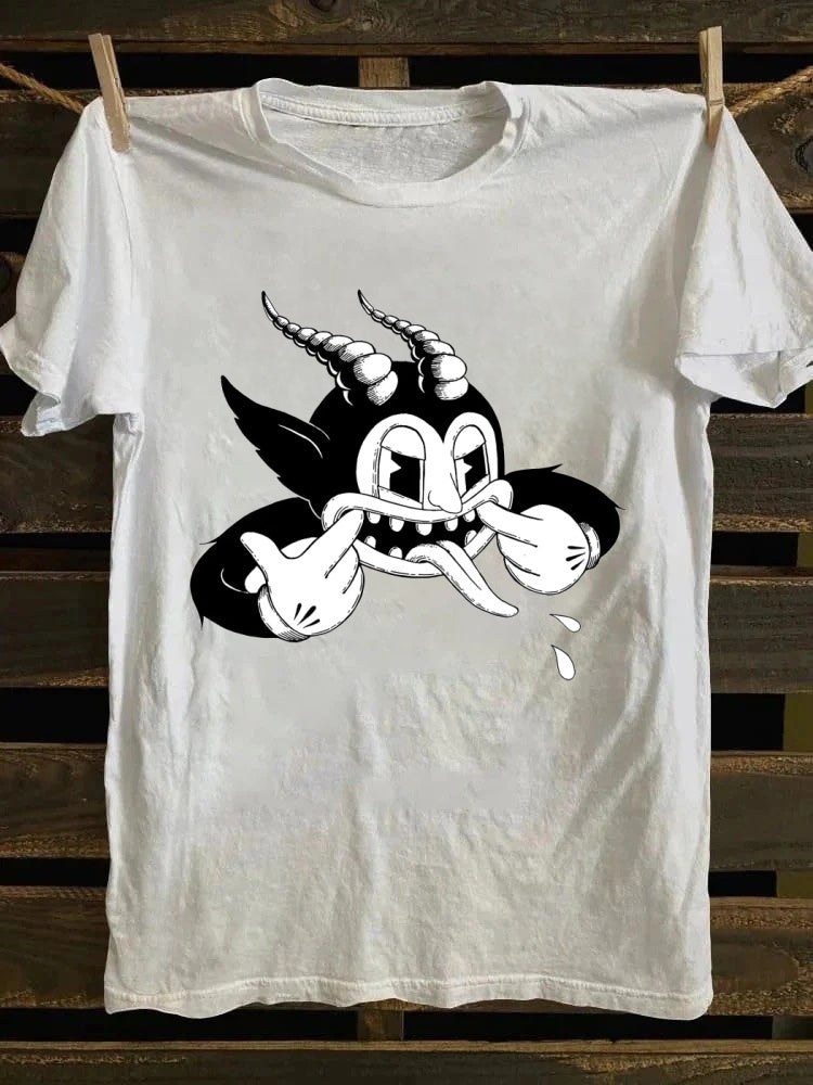 Funny devil cartoon T-shirt, American retro style clothing