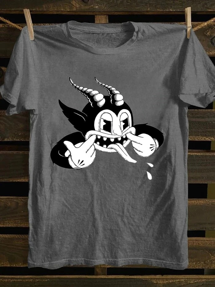 Funny devil cartoon T-shirt, American retro style clothing