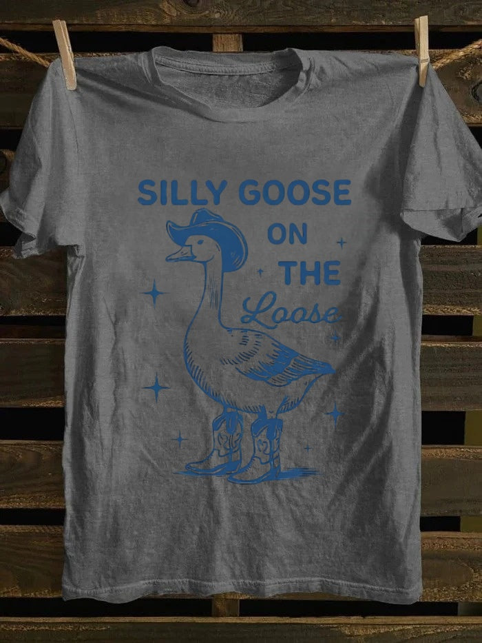 Retro Silly Cowboy Goose On The Loose GraphicT-shirt