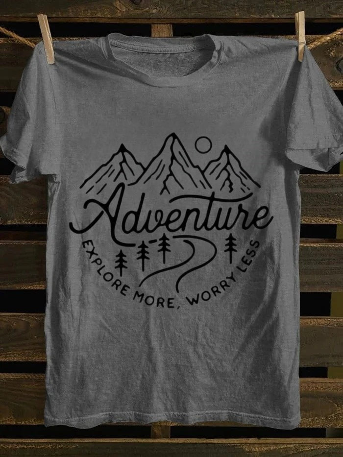 Hiking themed printed women's summer outfit fit round neck T-shirt