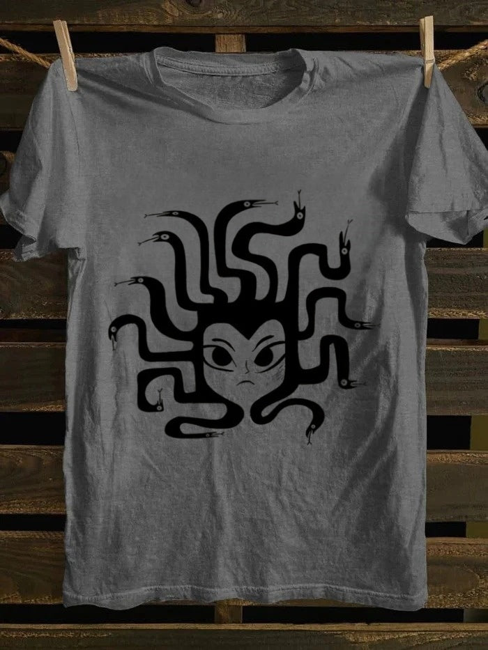 Retro punk rock "Never Give Up" T-shirt - Dark snake print retro T-shirt