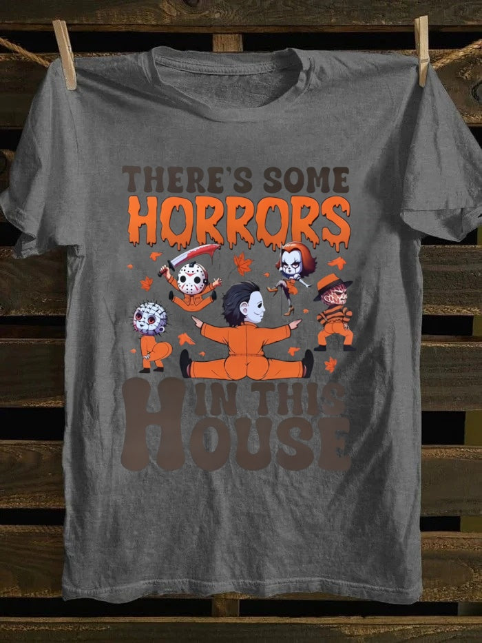 There's Some Horrors In This House Printed Unisex Oversized Halloween T-shirt