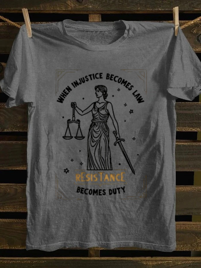 Retro punk rock pattern T-shirt, with interesting and terrifying design, printed with the words' Justice becomes responsibility ', abstract animated portrait