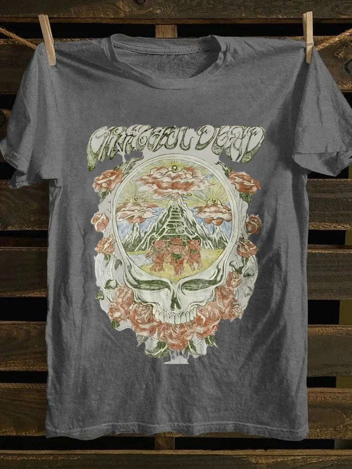 Retro Graphic T-shirt: Grateful Dead Skull, Roses & Bears