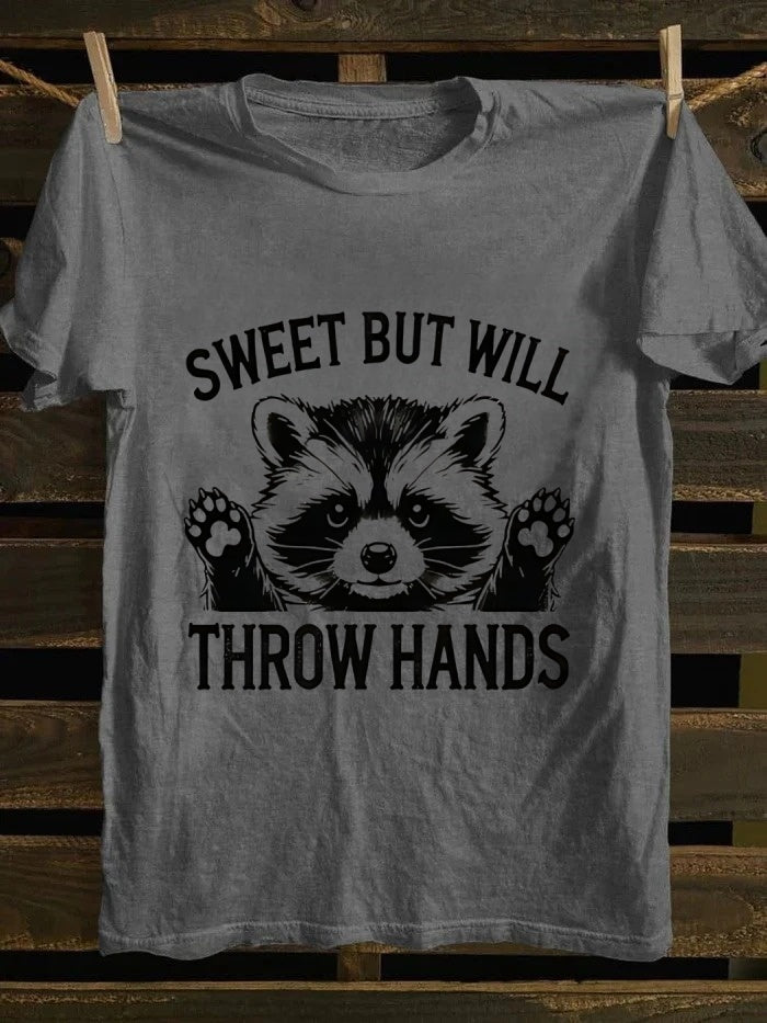 Retro “Sweet But Will Throw Hands” Raccoon Graphic T - Shirt