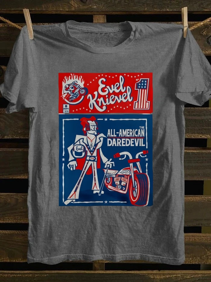 Retro school punk rock band printed design pattern T-shirt knievel