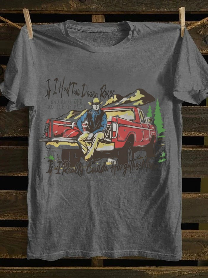 Retro Country Truck & Romantic Lyric Printed Tshirt