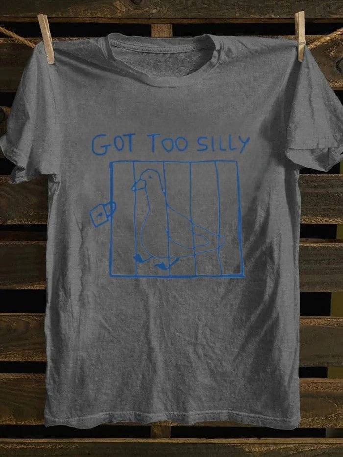 Retro Whimsical Hand - Drawn "Got Too SillyCaged Goose Graphic T-shirt