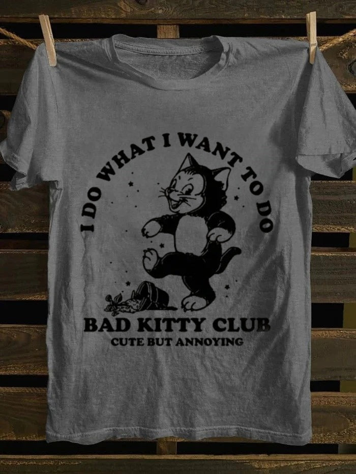 Retro Cartoon Bad Kitty Tee | ‘I Do What I Want’ Fun Vibe for Cat Lovers