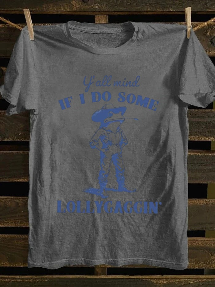 Retro Cowboy Frog "Lollygaggin" Slang HumorPrinted Design T-shirt