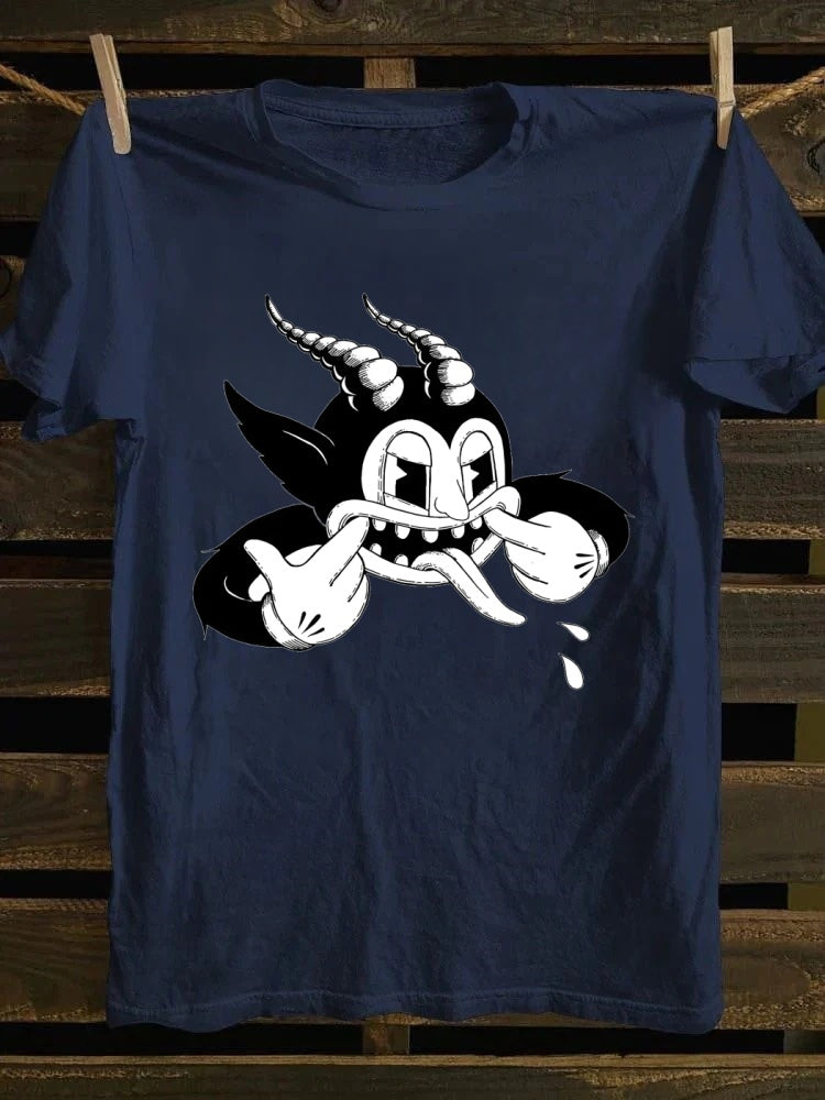Funny devil cartoon T-shirt, American retro style clothing