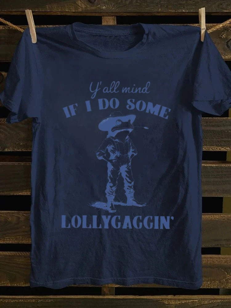 Retro Cowboy Frog "Lollygaggin" Slang HumorPrinted Design T-shirt