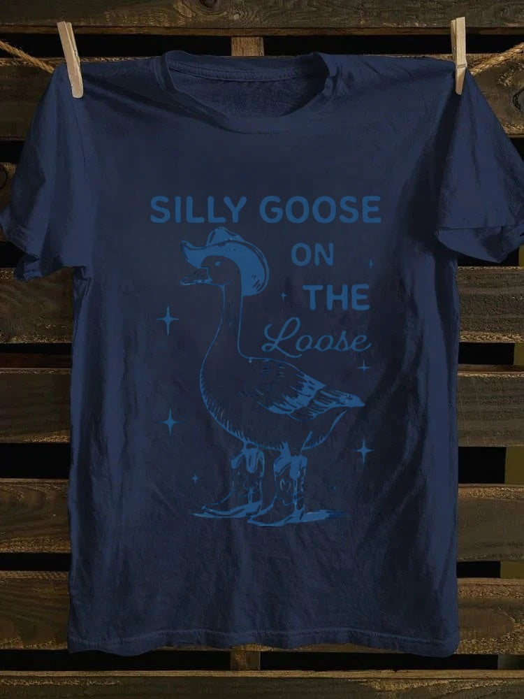 Retro Silly Cowboy Goose On The Loose GraphicT-shirt