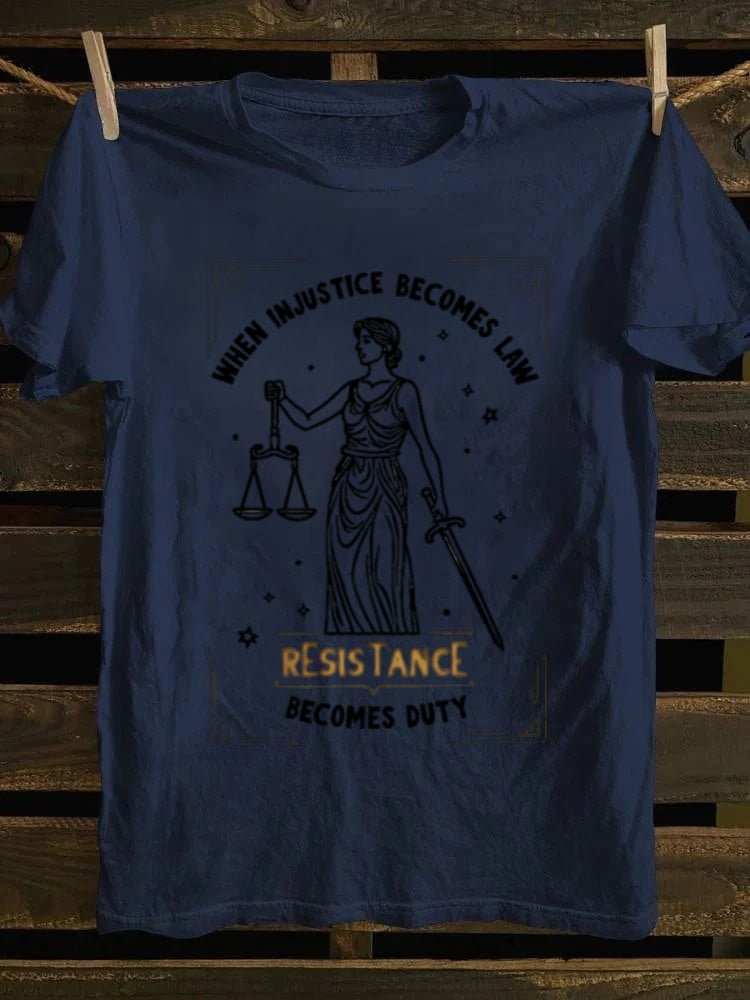 Retro punk rock pattern T-shirt, with interesting and terrifying design, printed with the words' Justice becomes responsibility ', abstract animated portrait