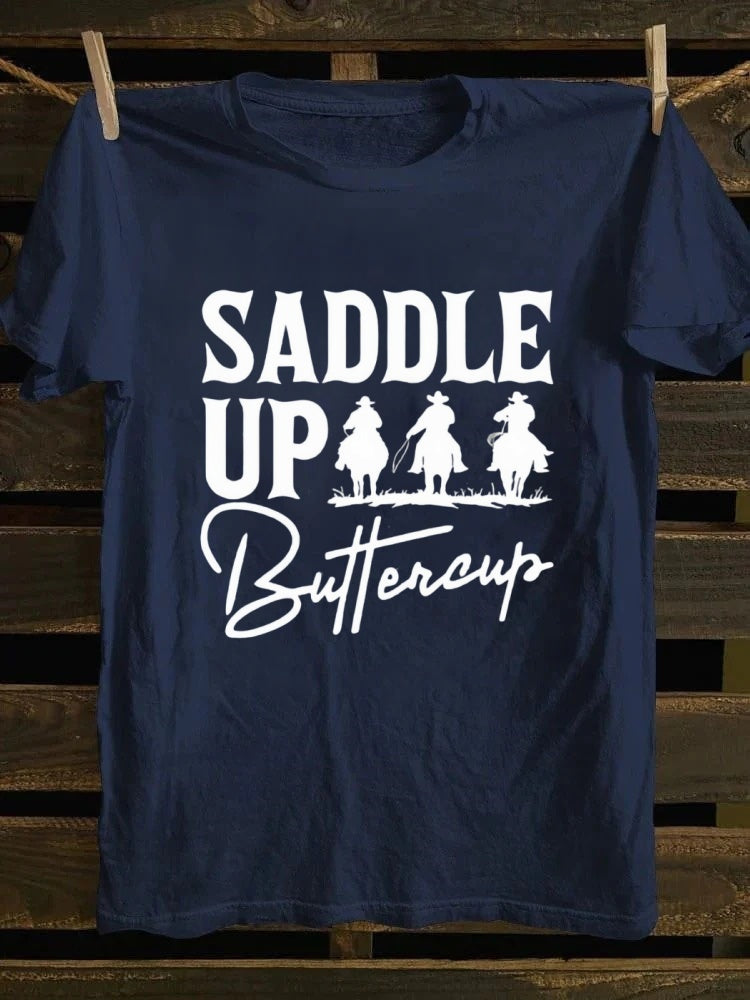Ladies Western Denim Printed T-shirt - SADDLE UP Buttercup