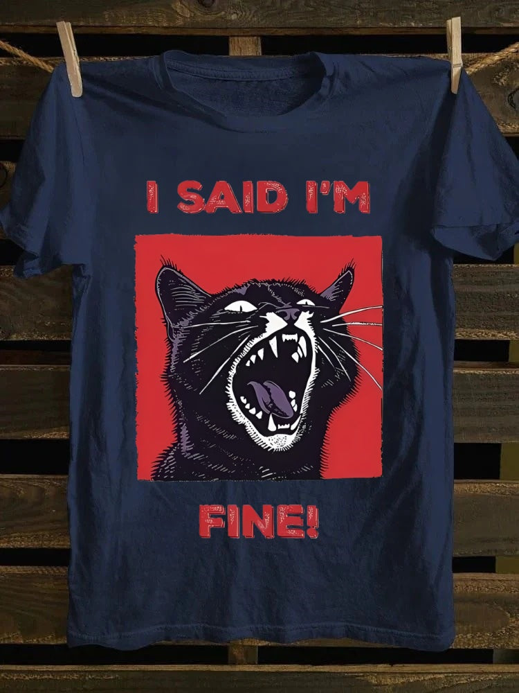Retro "I Said I'm Fine!" Angry Black Cat T-shirt