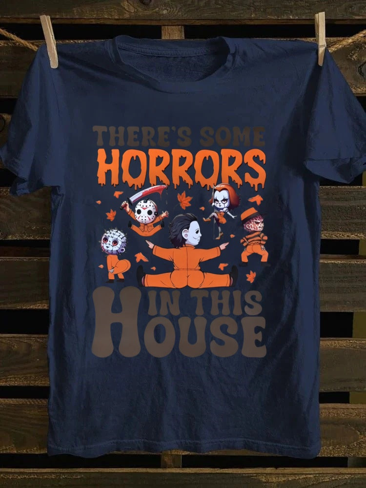 There's Some Horrors In This House Printed Unisex Oversized Halloween T-shirt