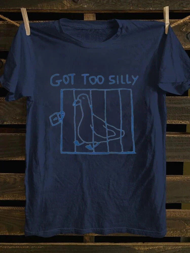 Retro Whimsical Hand - Drawn "Got Too SillyCaged Goose Graphic T-shirt