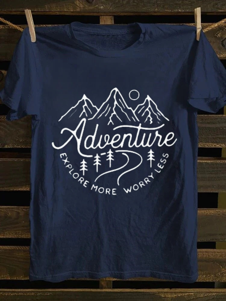 Hiking themed printed women's summer outfit fit round neck T-shirt