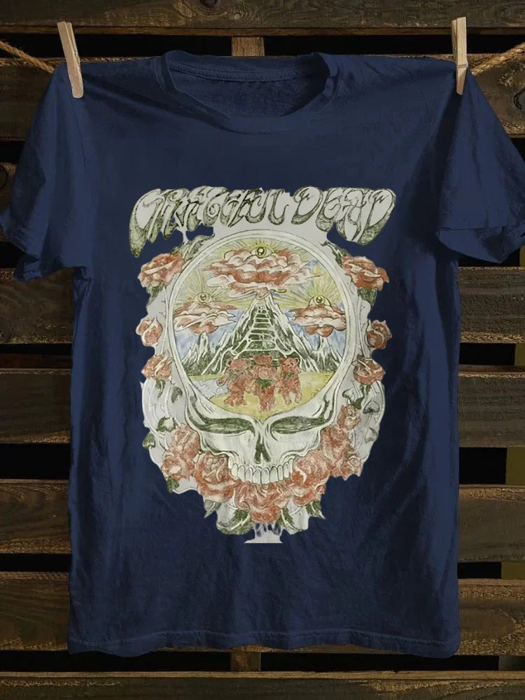 Retro Graphic T-shirt: Grateful Dead Skull, Roses & Bears