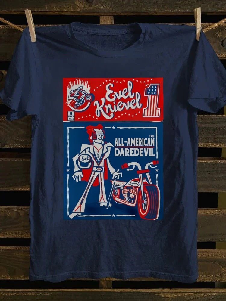 Retro school punk rock band printed design pattern T-shirt knievel