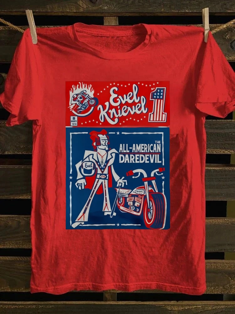 Retro school punk rock band printed design pattern T-shirt knievel