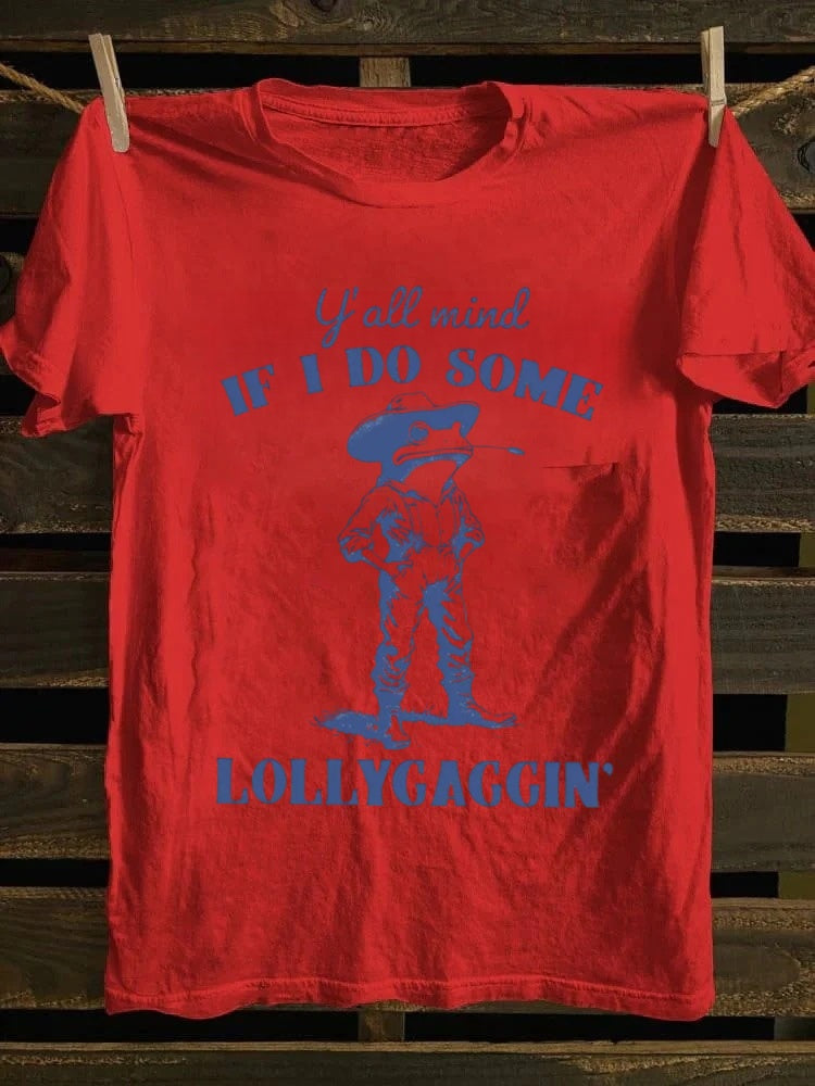 Retro Cowboy Frog "Lollygaggin" Slang HumorPrinted Design T-shirt
