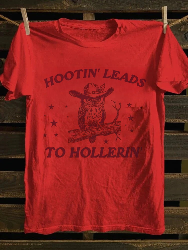 Retro Western "Hootin’ Leads To Hollerin’" Cowboy Owl Graphic T-shirt