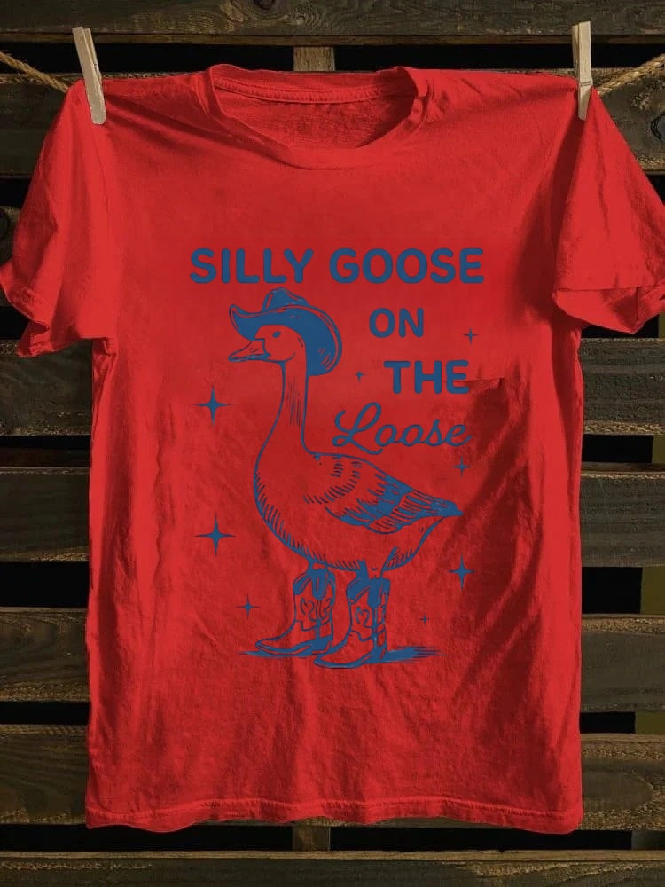 Retro Silly Cowboy Goose On The Loose GraphicT-shirt