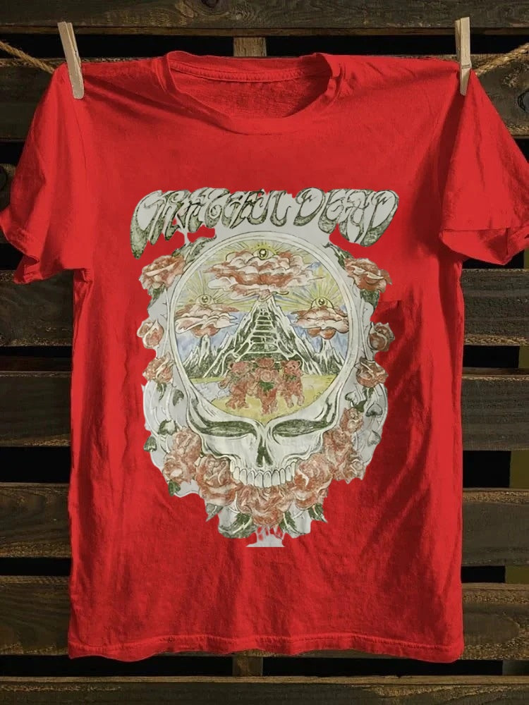 Retro Graphic T-shirt: Grateful Dead Skull, Roses & Bears
