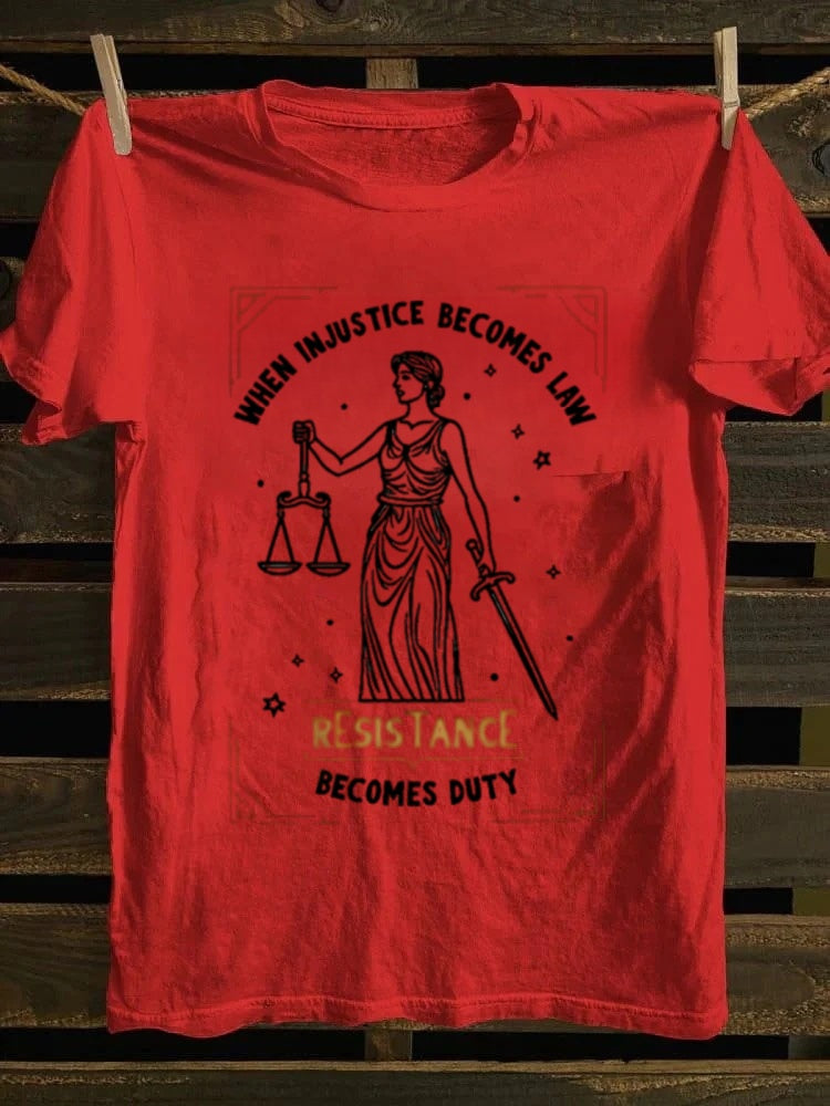 Retro punk rock pattern T-shirt, with interesting and terrifying design, printed with the words' Justice becomes responsibility ', abstract animated portrait