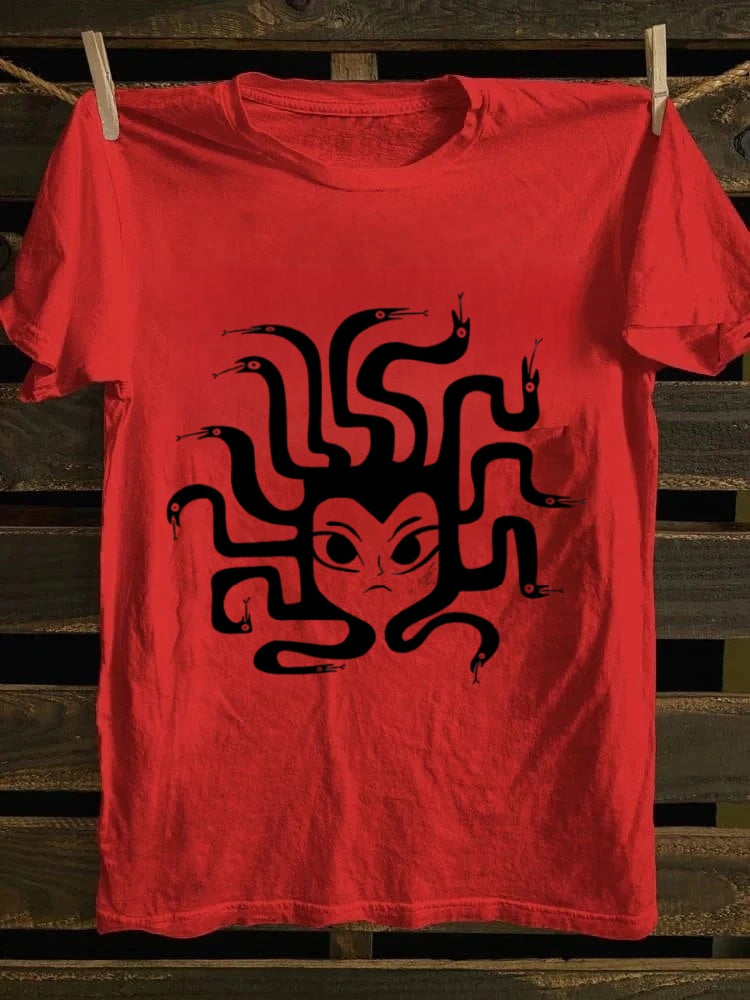 Retro punk rock "Never Give Up" T-shirt - Dark snake print retro T-shirt