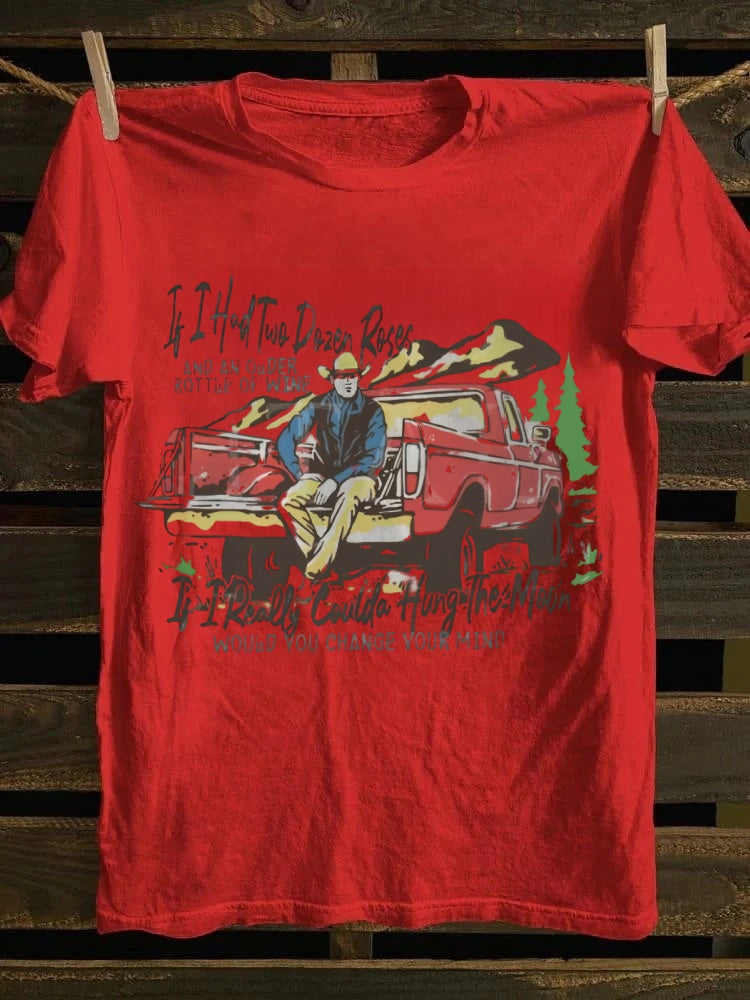 Retro Country Truck & Romantic Lyric Printed Tshirt