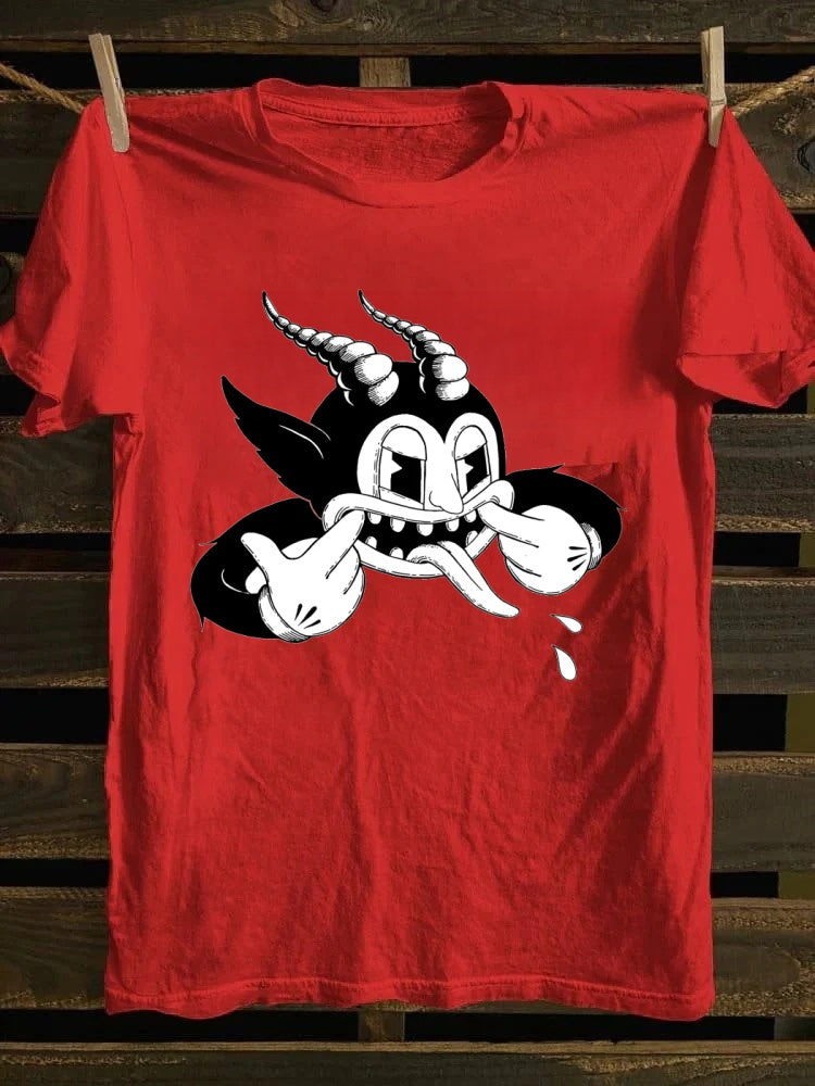 Funny devil cartoon T-shirt, American retro style clothing