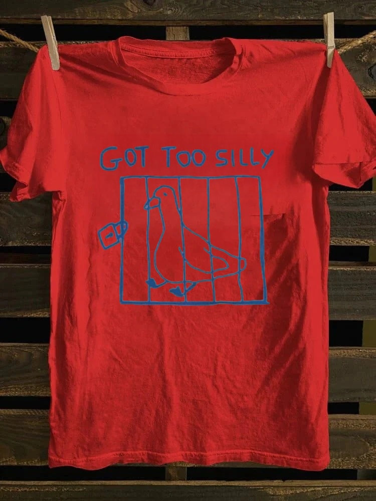 Retro Whimsical Hand - Drawn "Got Too SillyCaged Goose Graphic T-shirt