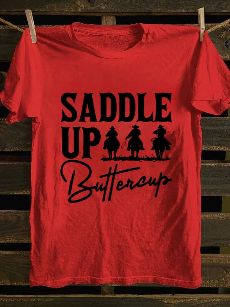 Ladies Western Denim Printed T-shirt - SADDLE UP Buttercup