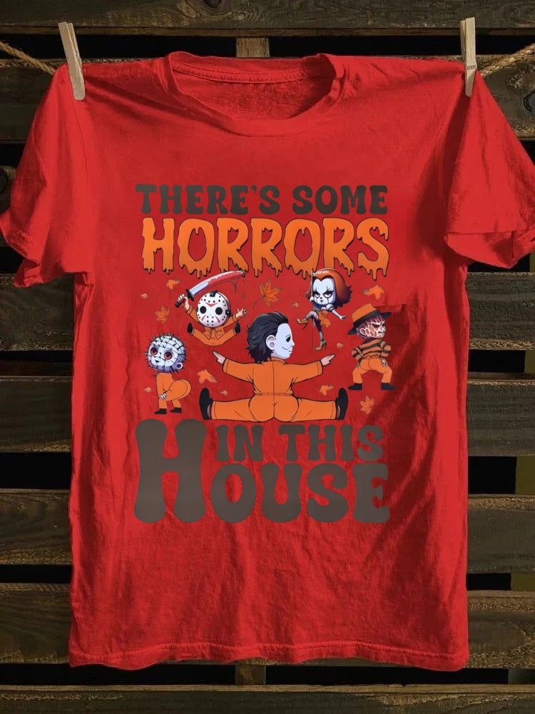 There's Some Horrors In This House Printed Unisex Oversized Halloween T-shirt