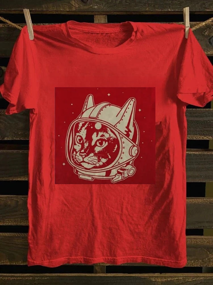 Retro school punk rock band printed design pattern T-shirt cat