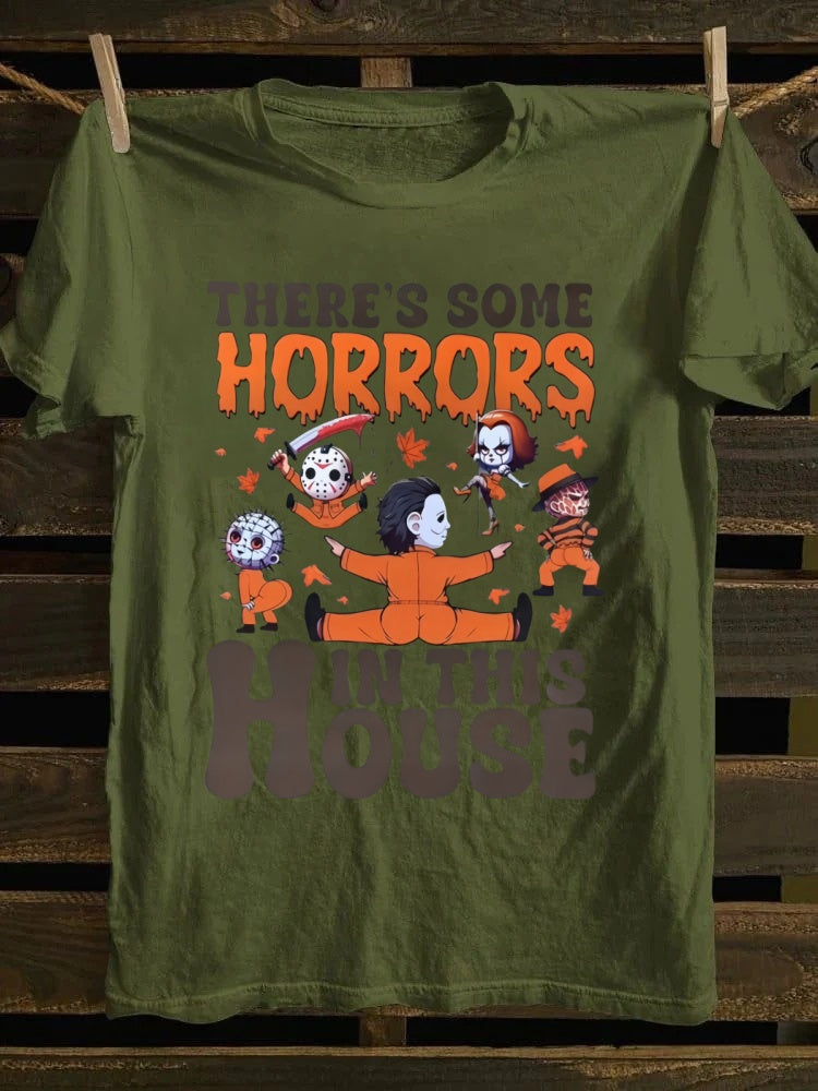 There's Some Horrors In This House Printed Unisex Oversized Halloween T-shirt