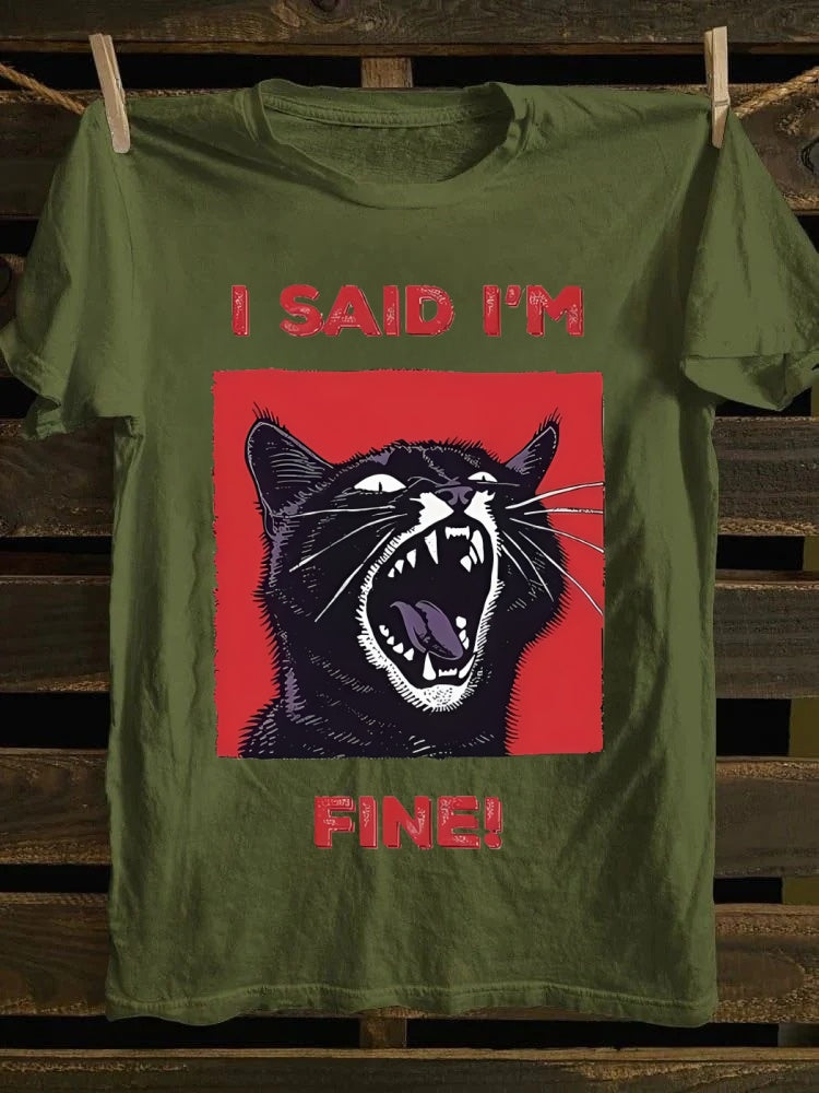 Retro "I Said I'm Fine!" Angry Black Cat T-shirt