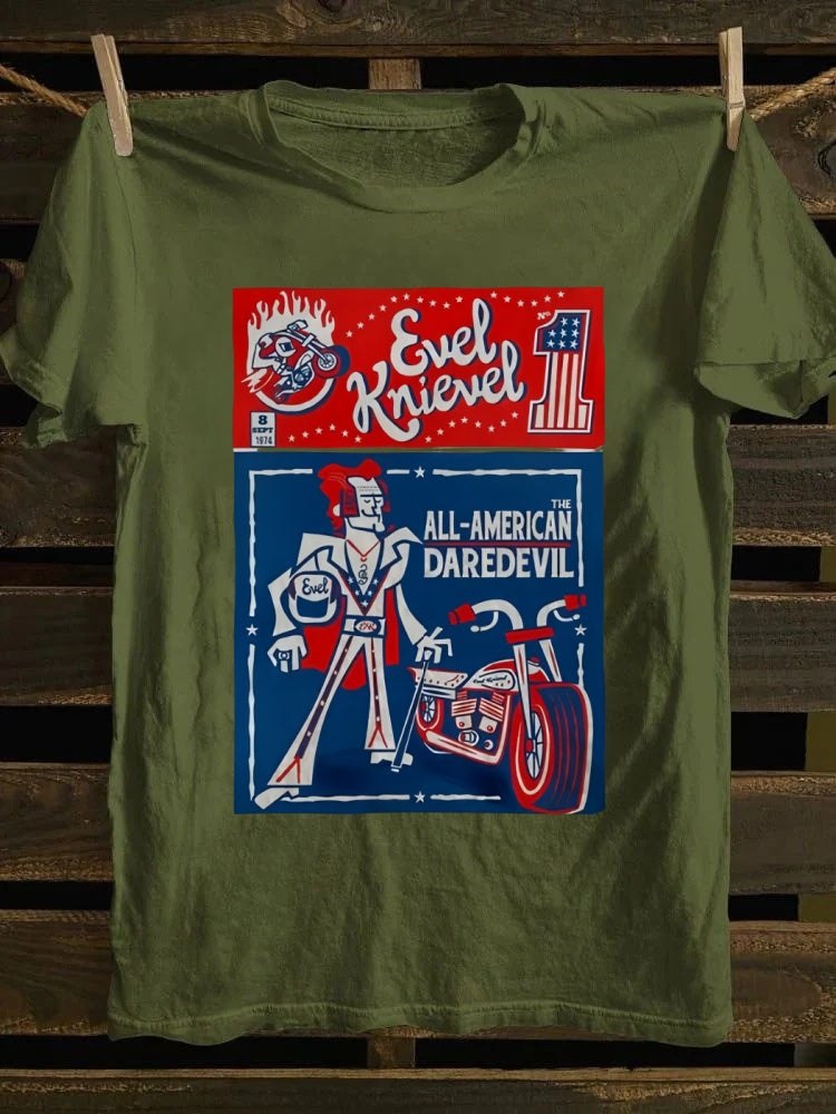 Retro school punk rock band printed design pattern T-shirt knievel