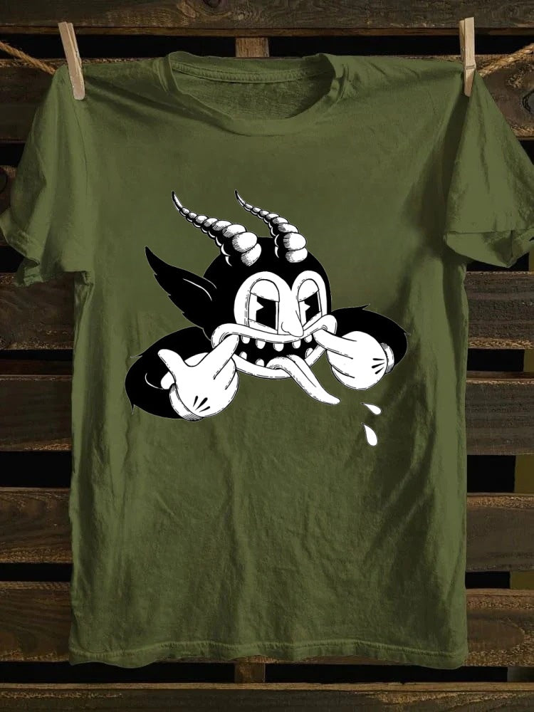 Funny devil cartoon T-shirt, American retro style clothing