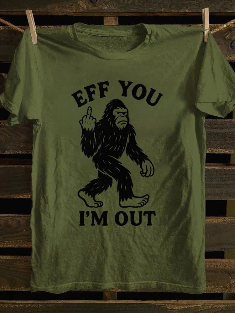 Retro Funny Bigfoot Graphic Tee - 'Eff You I'm Out' Design