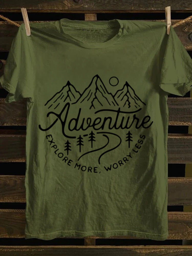 Hiking themed printed women's summer outfit fit round neck T-shirt