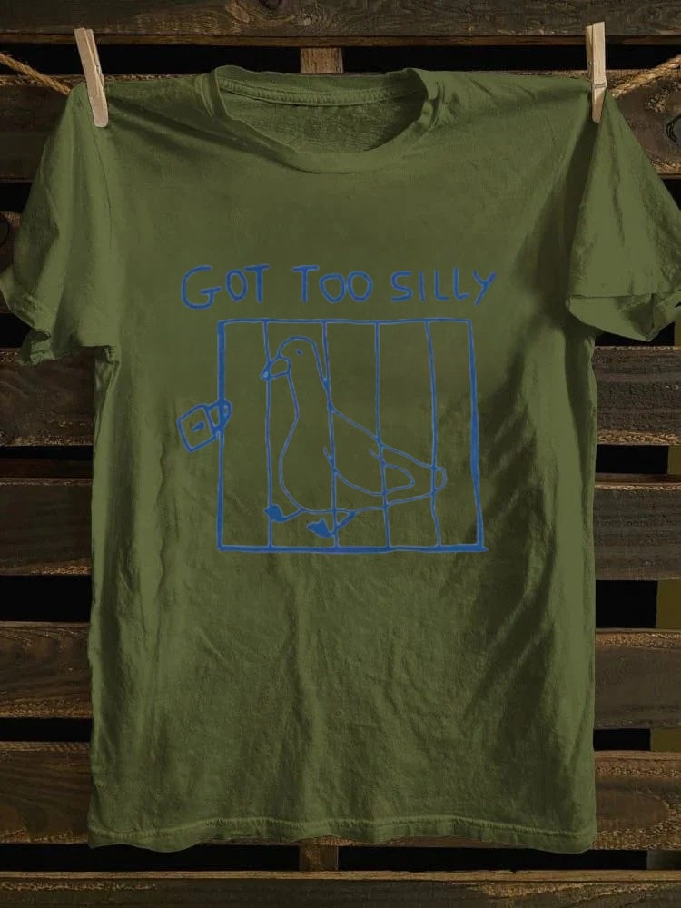 Retro Whimsical Hand - Drawn "Got Too SillyCaged Goose Graphic T-shirt