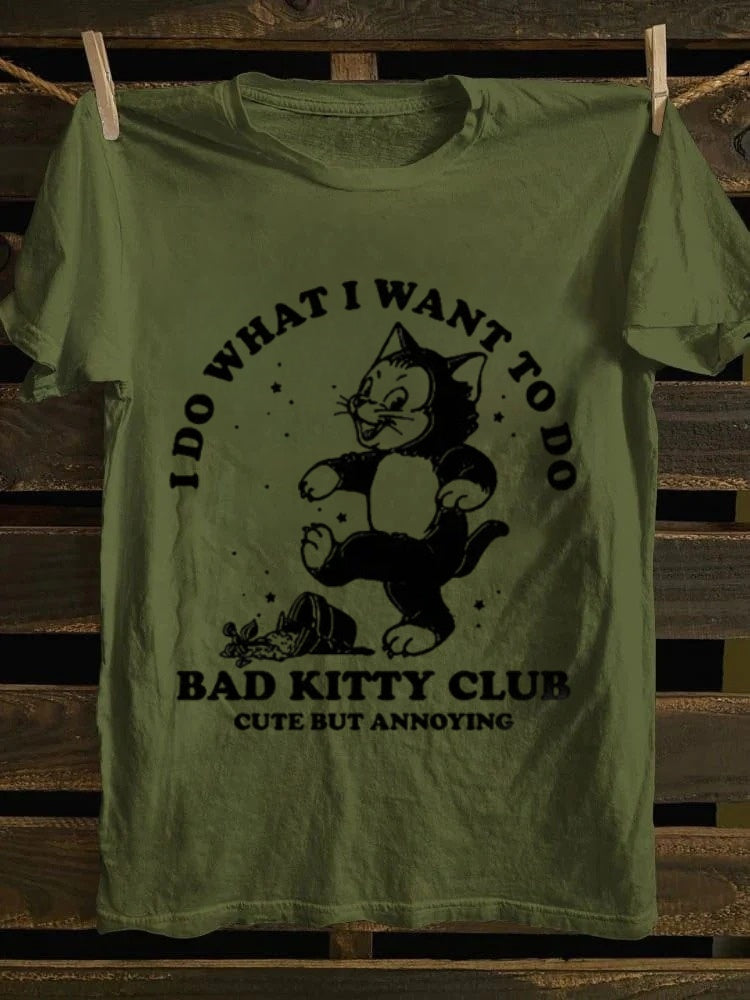 Retro Cartoon Bad Kitty Tee | ‘I Do What I Want’ Fun Vibe for Cat Lovers