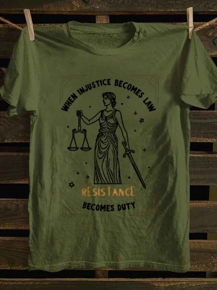 Retro punk rock pattern T-shirt, with interesting and terrifying design, printed with the words' Justice becomes responsibility ', abstract animated portrait