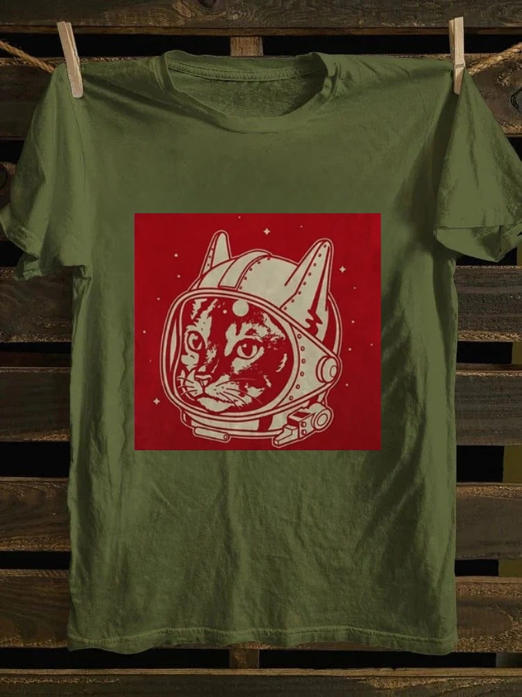 Retro school punk rock band printed design pattern T-shirt cat