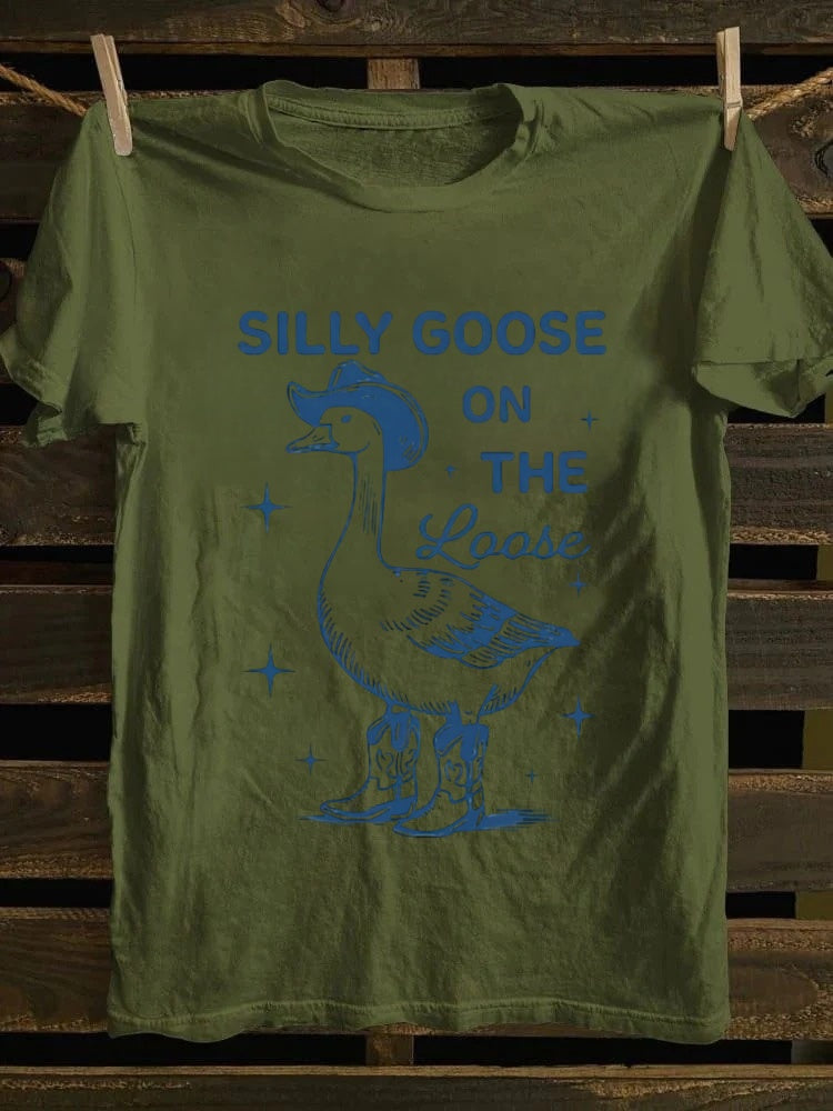 Retro Silly Cowboy Goose On The Loose GraphicT-shirt
